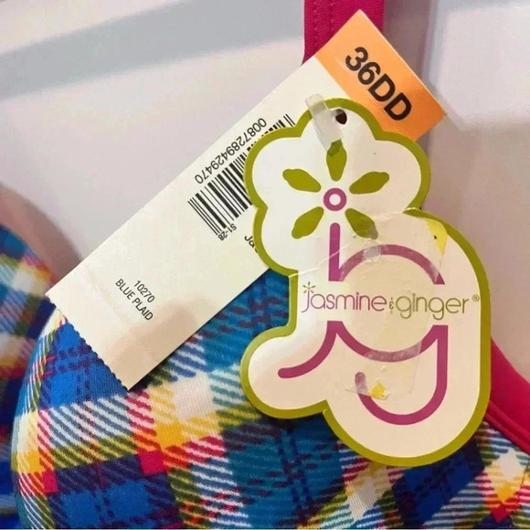 Jasmine & Ginger Underwire Bra Blue Plaid with Pink Lining 36DD / 36E NWT - Picture 3 of 7
